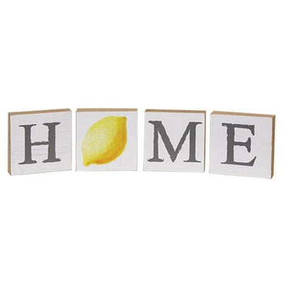 Set of 4 Lemon HOME 3" Wooden Block Signs