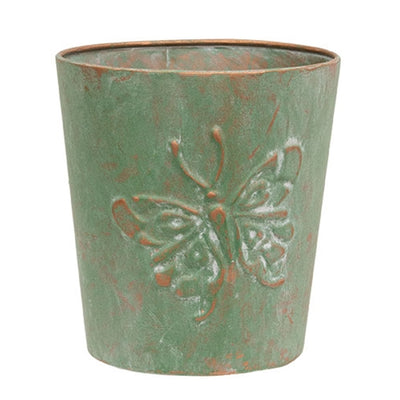 💙 Green Copper-Tone Finish Butterfly Embossed Planter 6" H