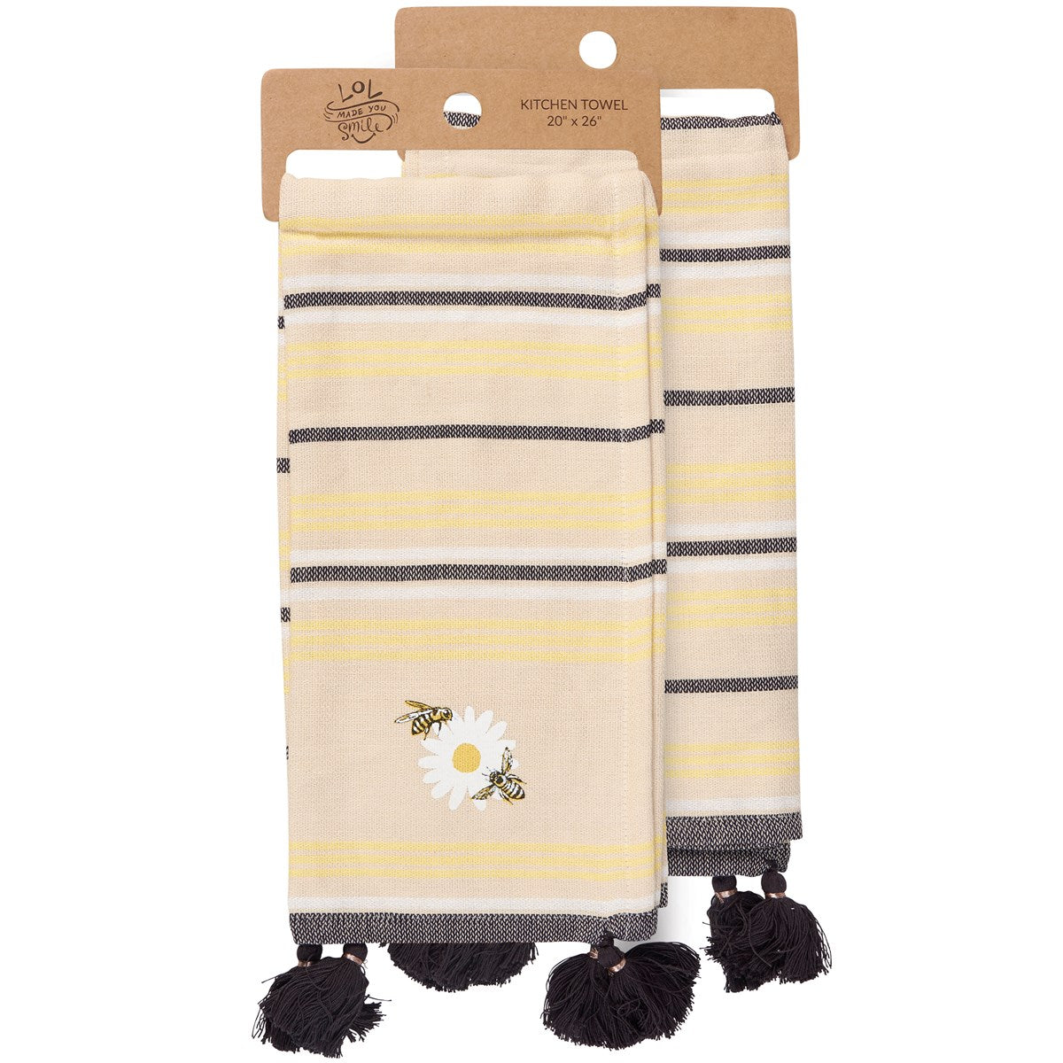 Bees and Daisy Striped Kitchen Towel