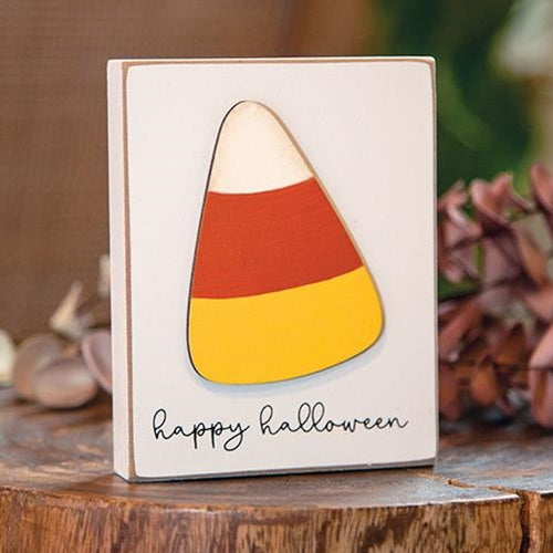 Happy Halloween Candy Corn 4.5" Small Block Sign