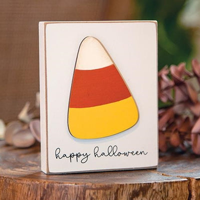 Happy Halloween Candy Corn 4.5" Small Block Sign