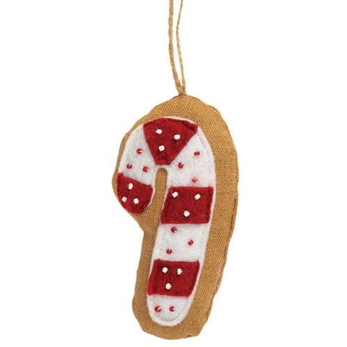 Beaded Candy Cane Fabric Ornament