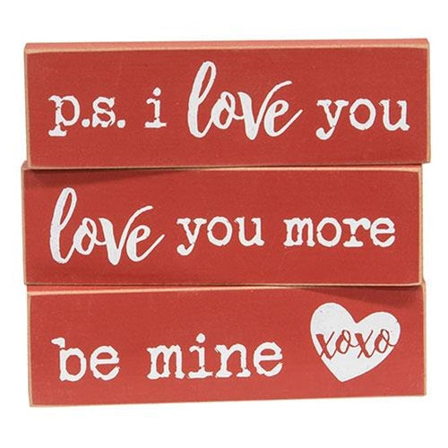 🫐 BLUEBERRY DAYS 💙 Set of 3 Be Mine Love Mini Thin Wooden Block Signs