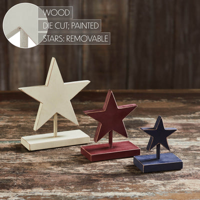 Set of 3 Red White and Blue Wooden Star Sitters