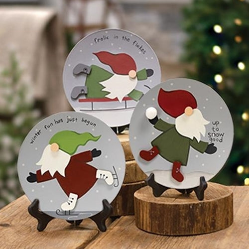 Set of 3 Frolic in the Flakes Gnome Decorative Plates