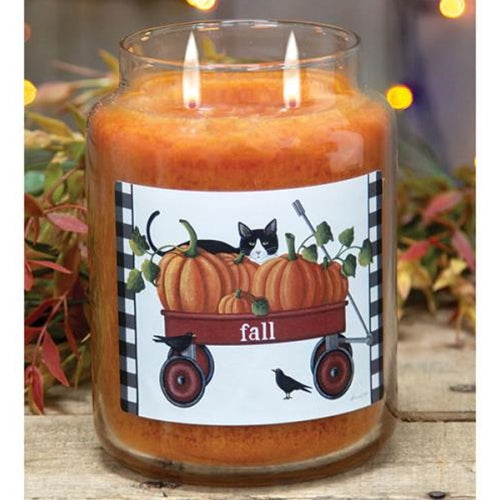 Cat Fall Wagon Buttered Maple Syrup 26 oz Jar Candle