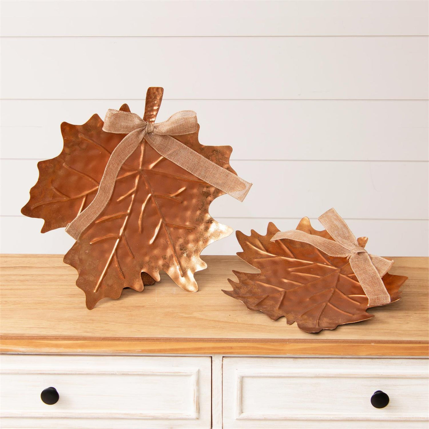 Set of 2 Bronze Tone Leaf Trays