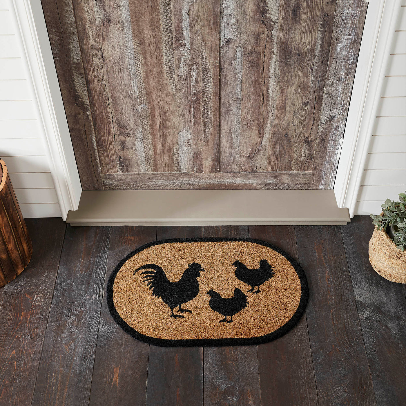 Down Home Rooster & Hens Coir Oval Rug 20" x 30"