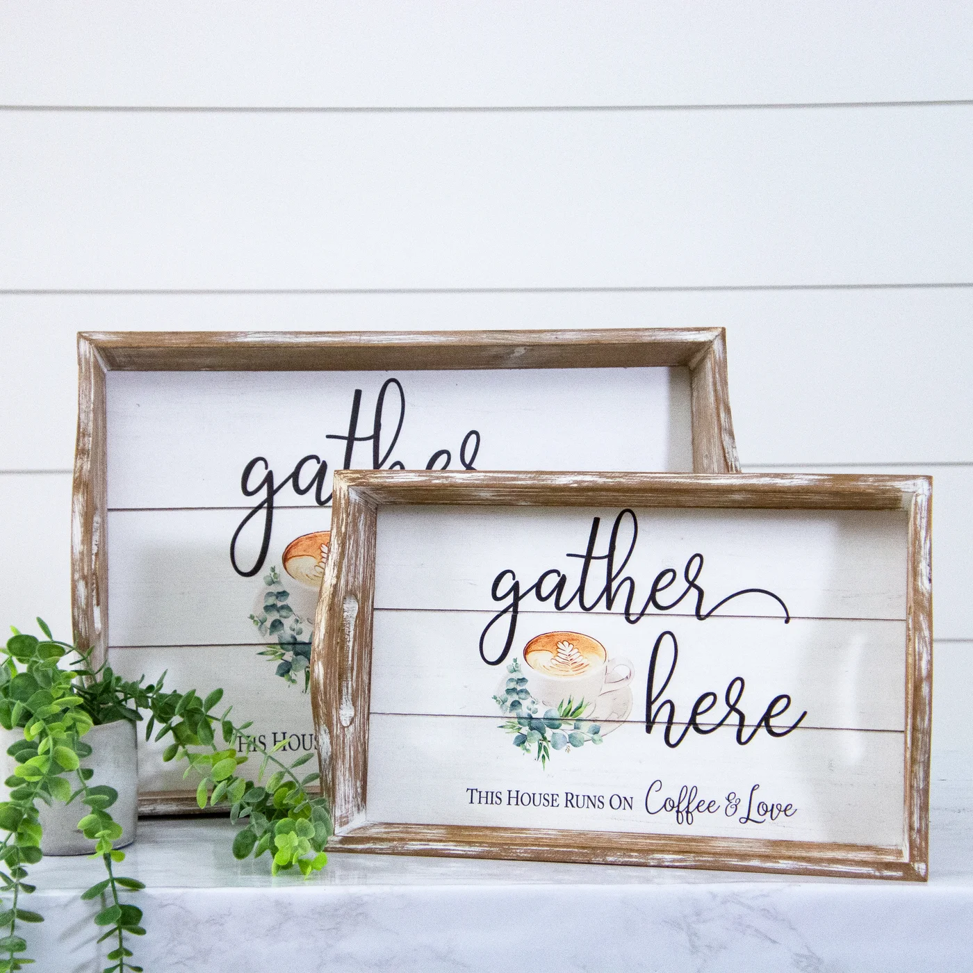 Set of 2 This House Runs on Coffee and Love Wooden Trays