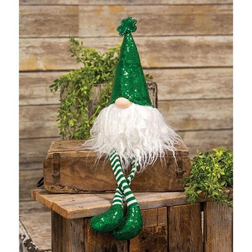 St Patrick's Day Sequin Dangle Leg Gnome