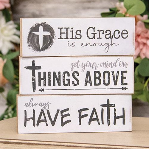 Set of 3 Have Faith Messages Mini Block Signs