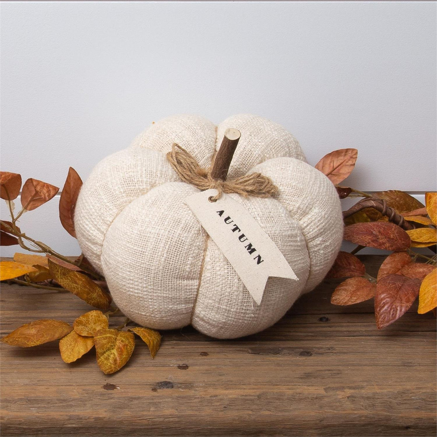 Cream Knit Pumpkin with Autumn Tag 9" diameter