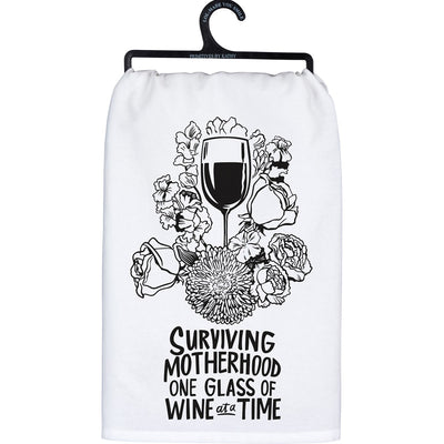 Surviving Motherhood One Glass of Wine at a Time Kitchen Towel