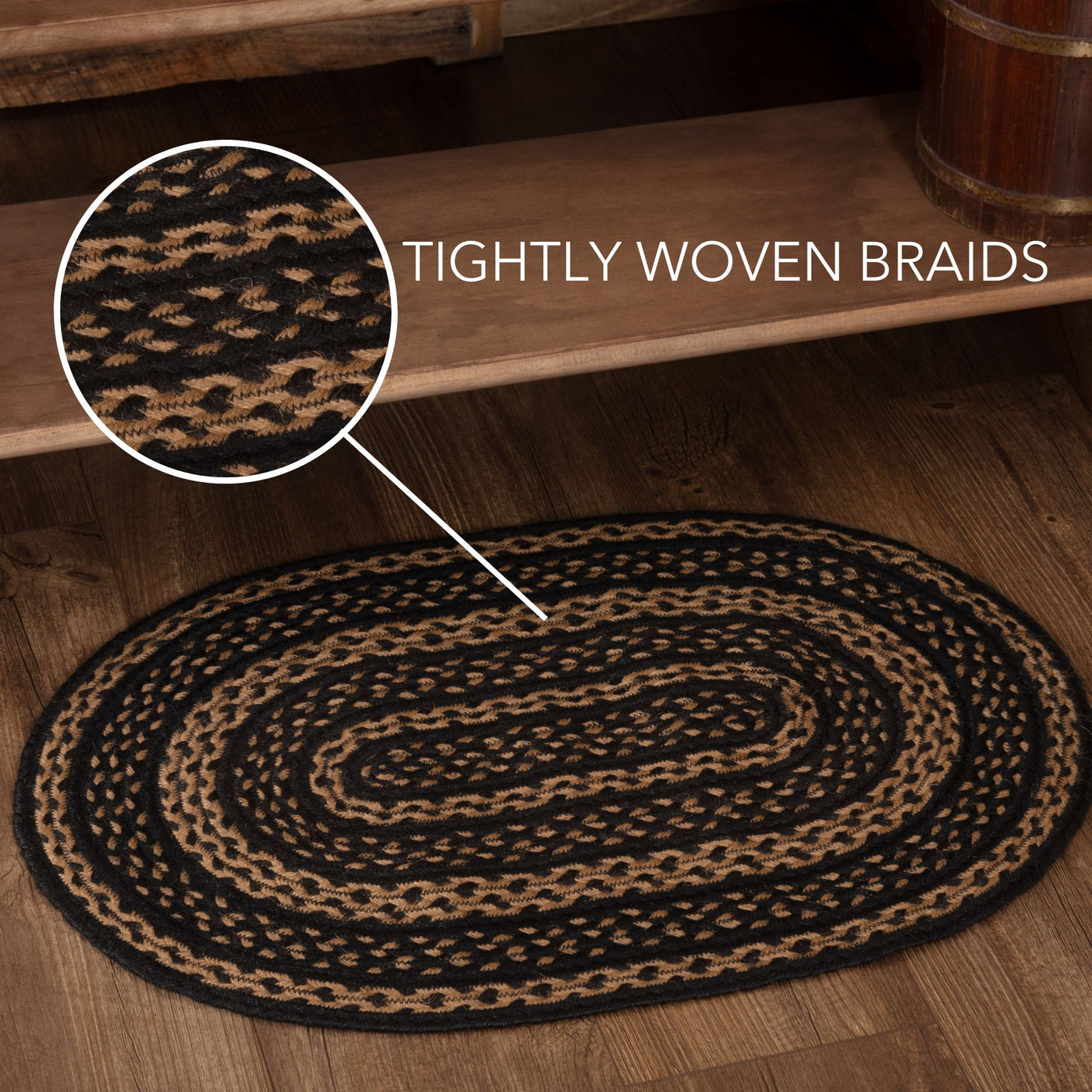 Black & Tan Jute 36" Oval Rug Oval