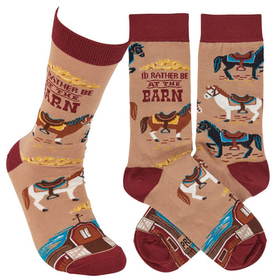 Rather Be At The Barn Horse Fun Novelty Socks