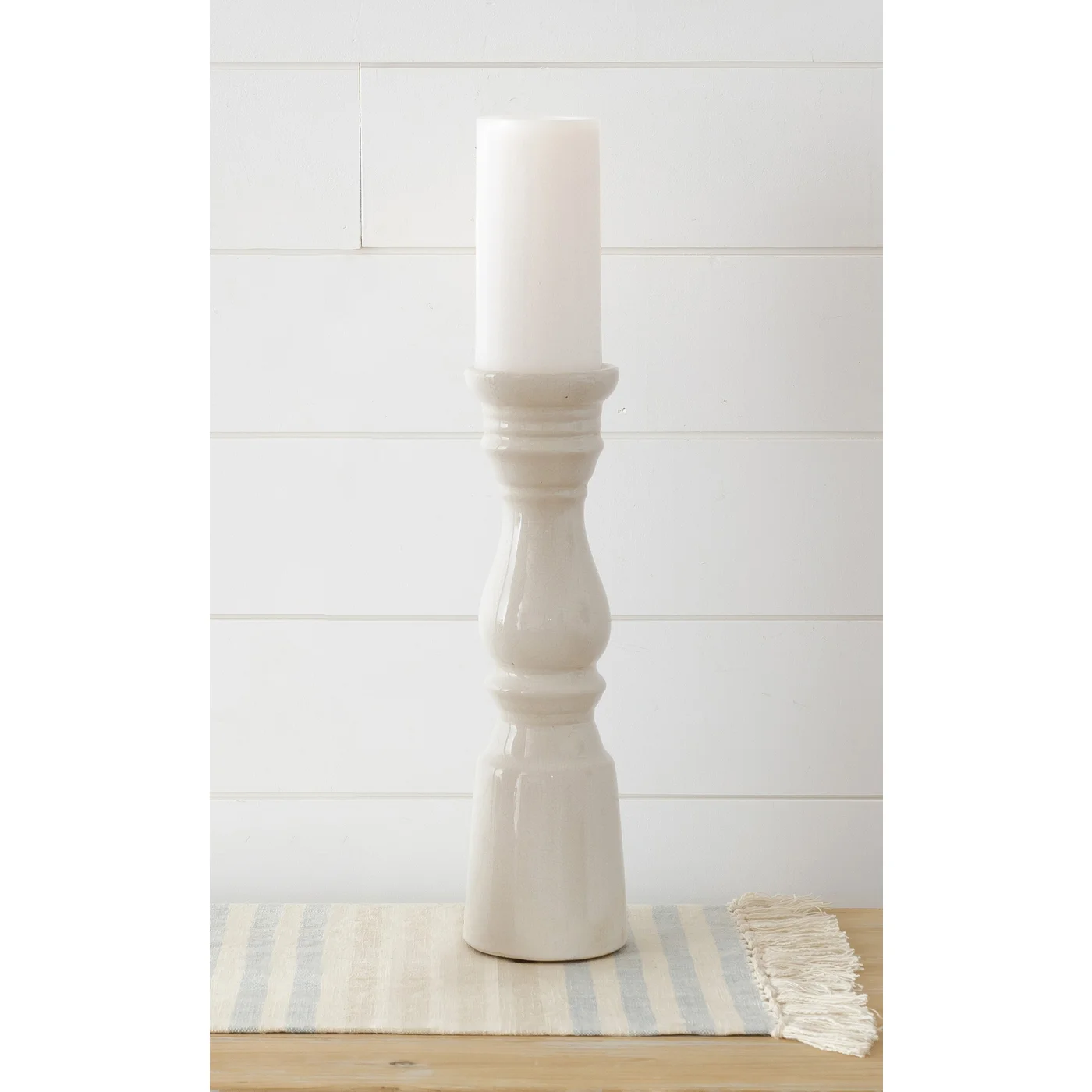 White Finial 14" Ceramic Candle Holder