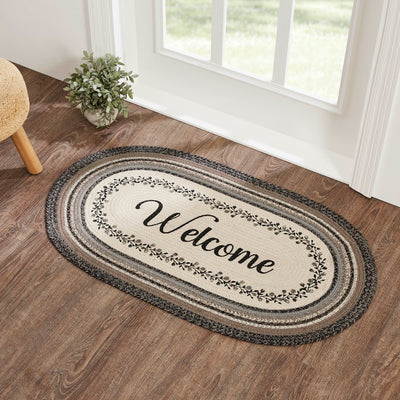 Welcome Floral Vine Oval Jute Rug w/ Pad 27" x 48"