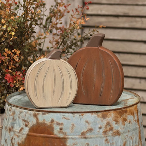 Distressed Wooden Orange and White Pumpkin Sitters