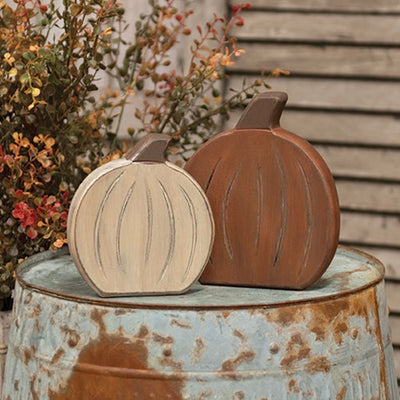 Distressed Wooden Orange and White Pumpkin Sitters