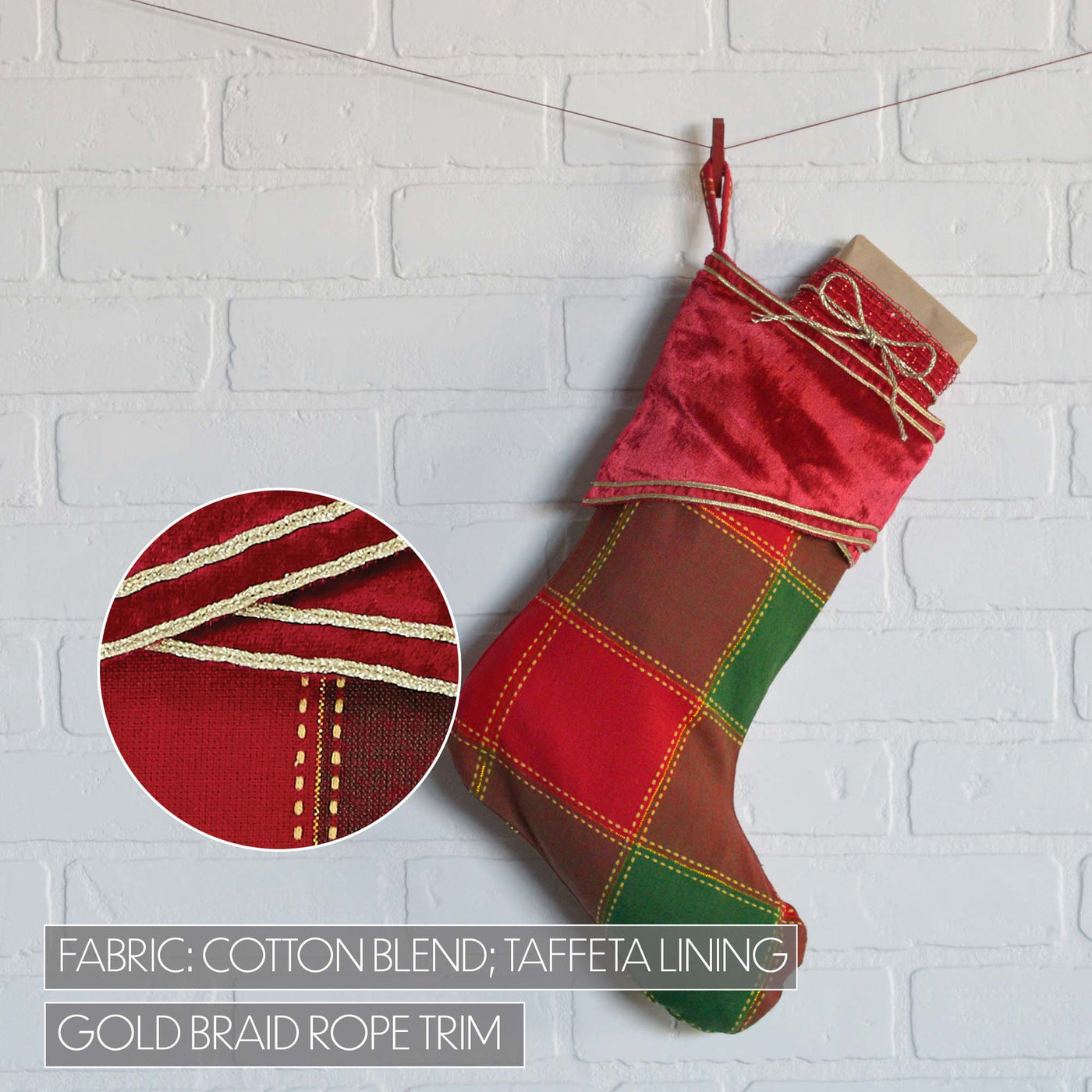 Tristan Red and Green Plaid 15" Christmas Stocking