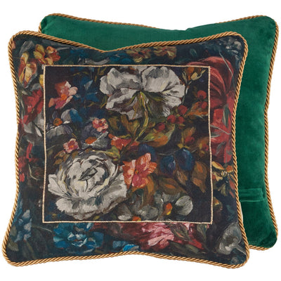 Moody Old English Florals With Velvet Gold Trim 16" Accent Pillow