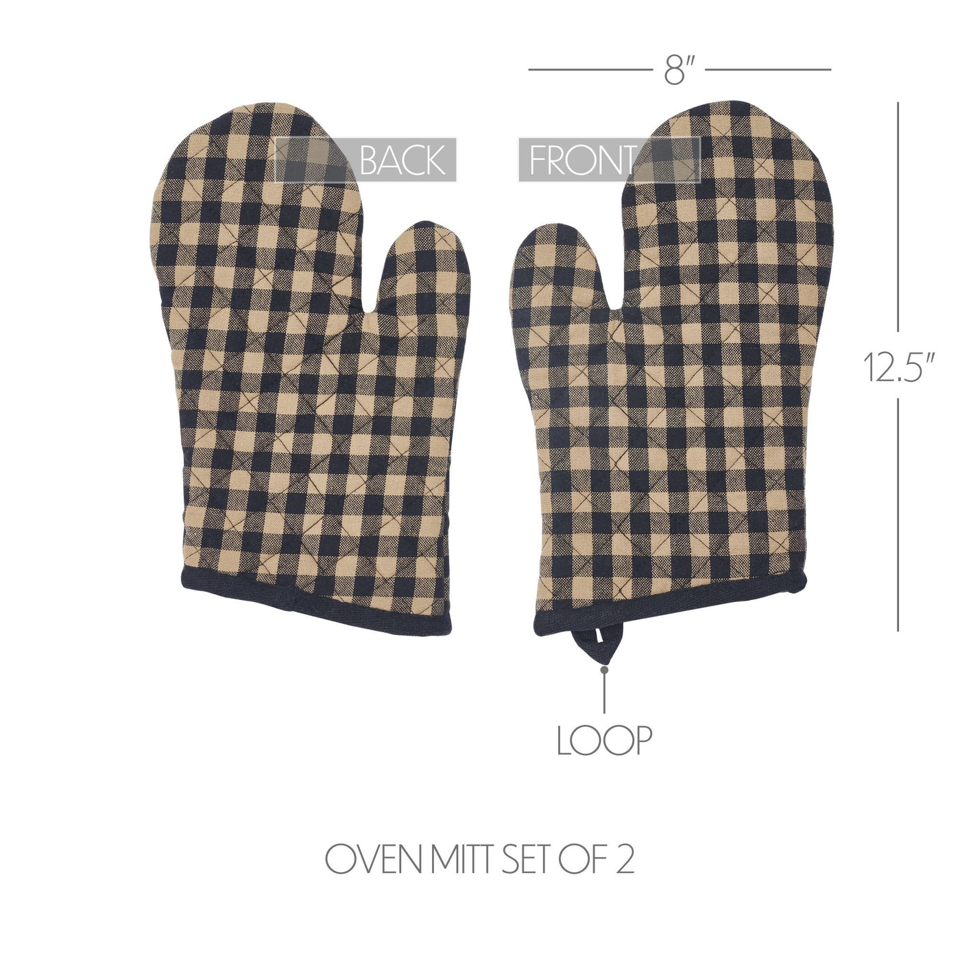 Set of 2 Black Check Oven Mitt Pot Holders