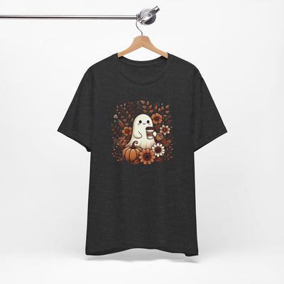 Floral Ghost With Coffee Halloween T-Shirt