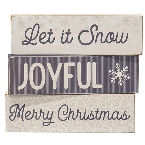 Set of 3 Let It Snow Skinny Wooden Block Signs