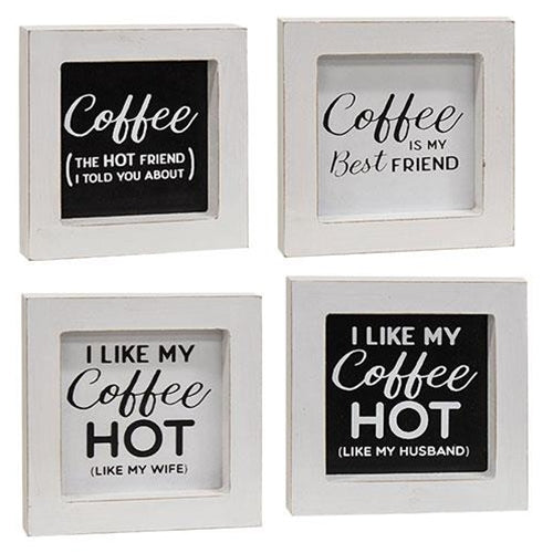 Set of 4 Coffee Themed Mini Framed Signs in Black and White