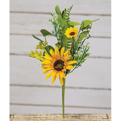 Sunflower & Heather Mixed 15" Faux Floral Pick