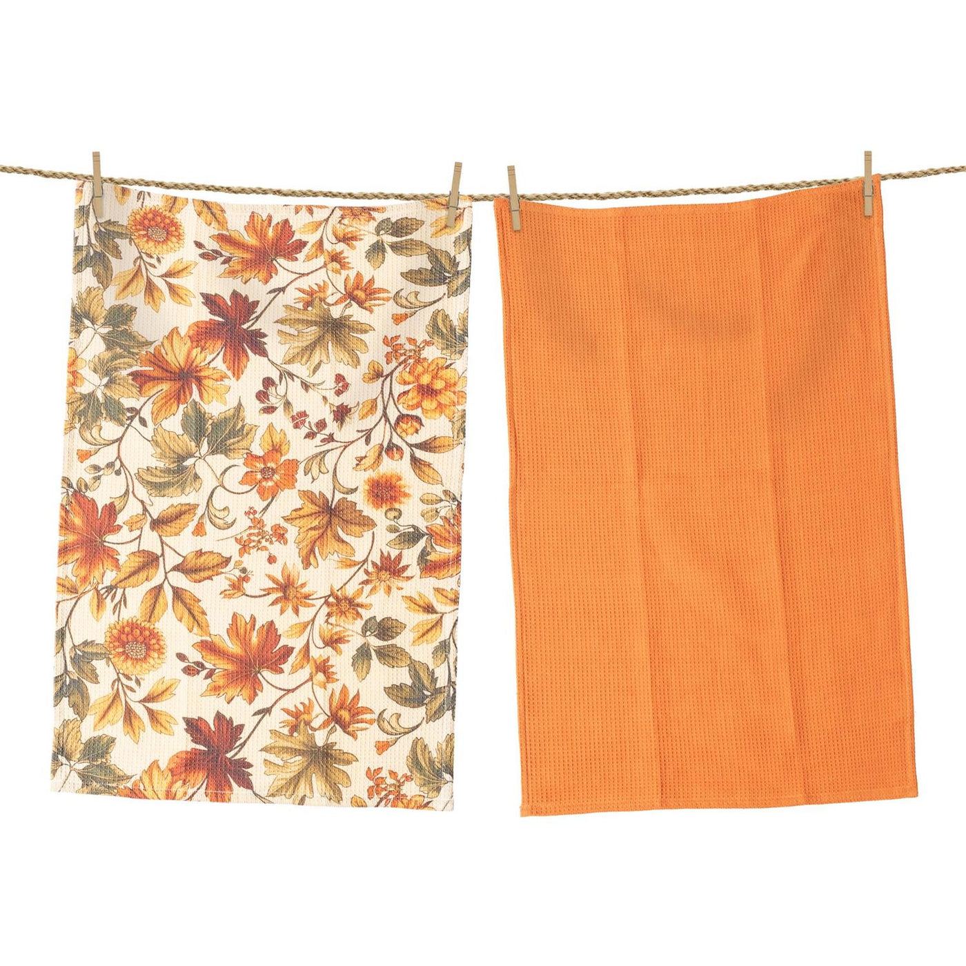 Set of 2 Autumn Leaves and Flowers Tea Towels