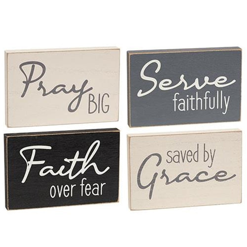 Set of 4 Saved By Grace Religious Wooden Block Signs