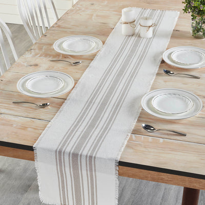 Antique White Stripe Dove Grey Indoor/Outdoor Table Runner 12" x 72"