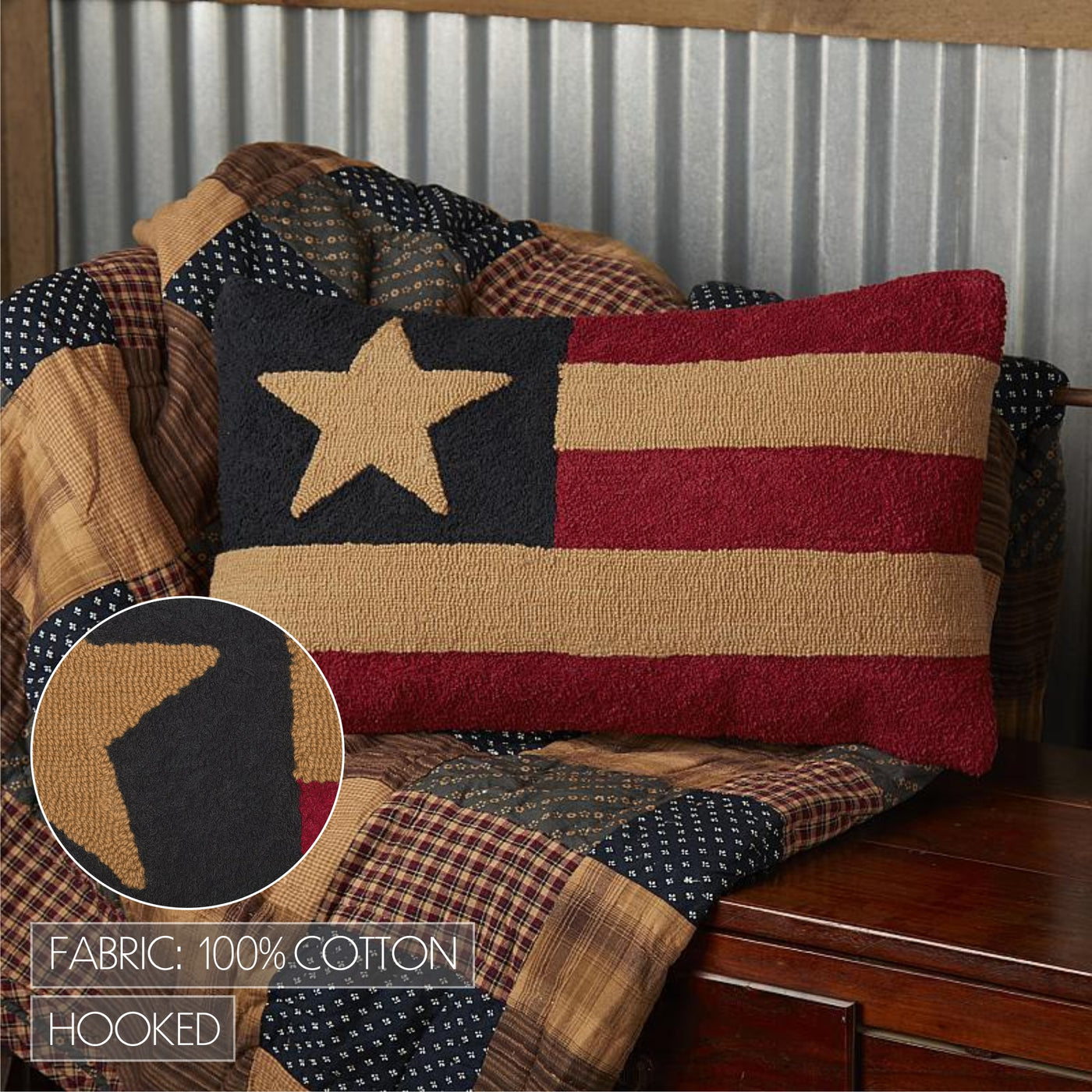 Americana Patch Flag Hooked 22" Accent Pillow