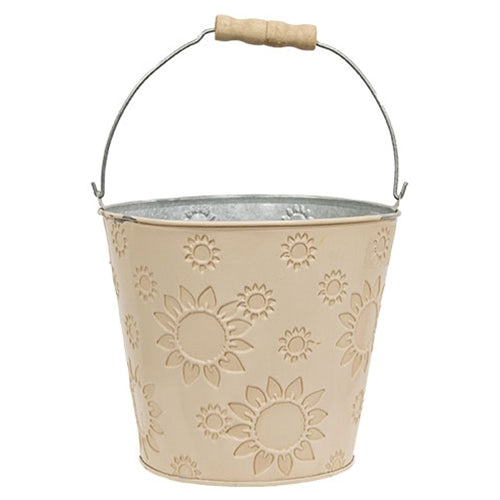 vory Sunflower Embossed Bucket with Handle 6" H