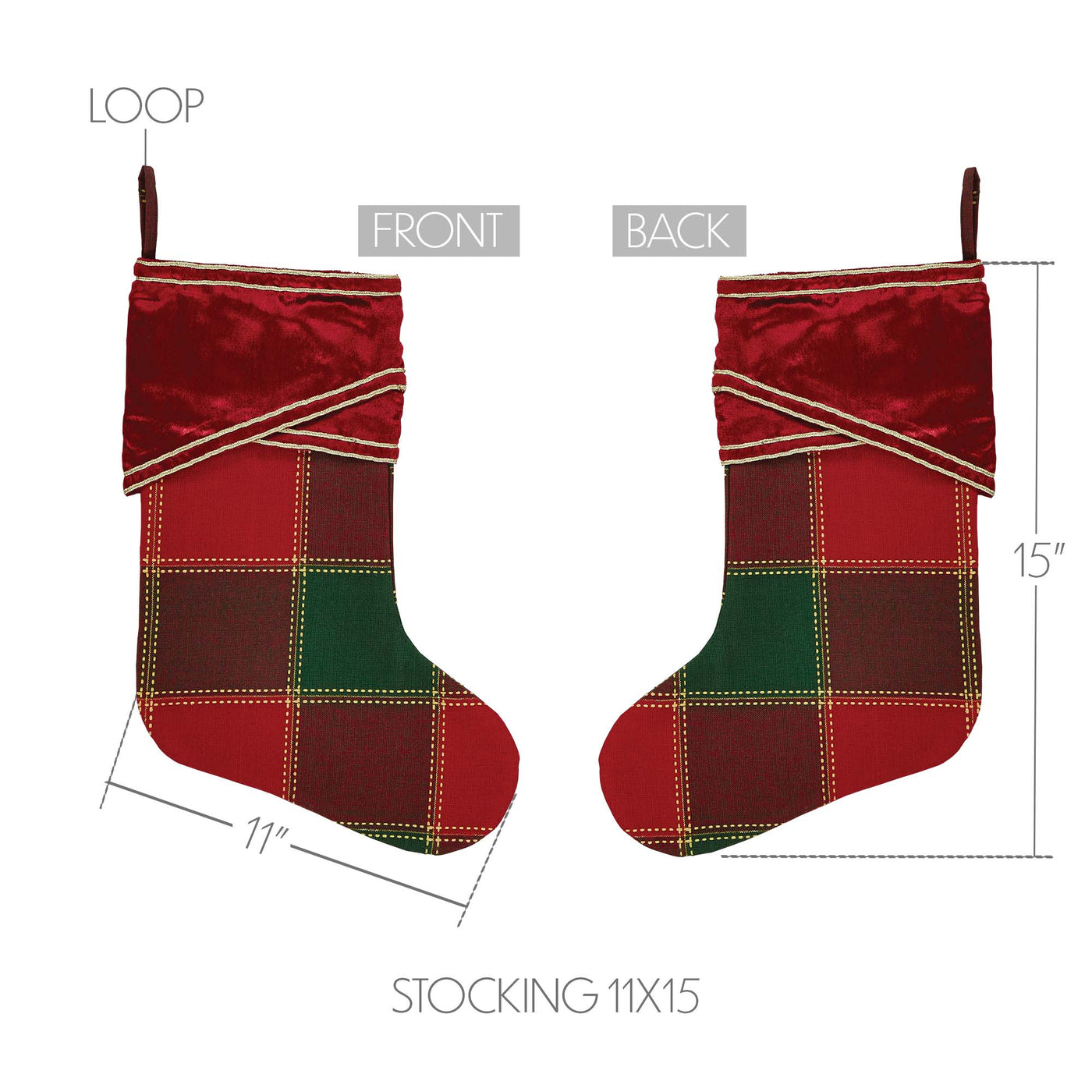 Tristan Red and Green Plaid 15" Christmas Stocking