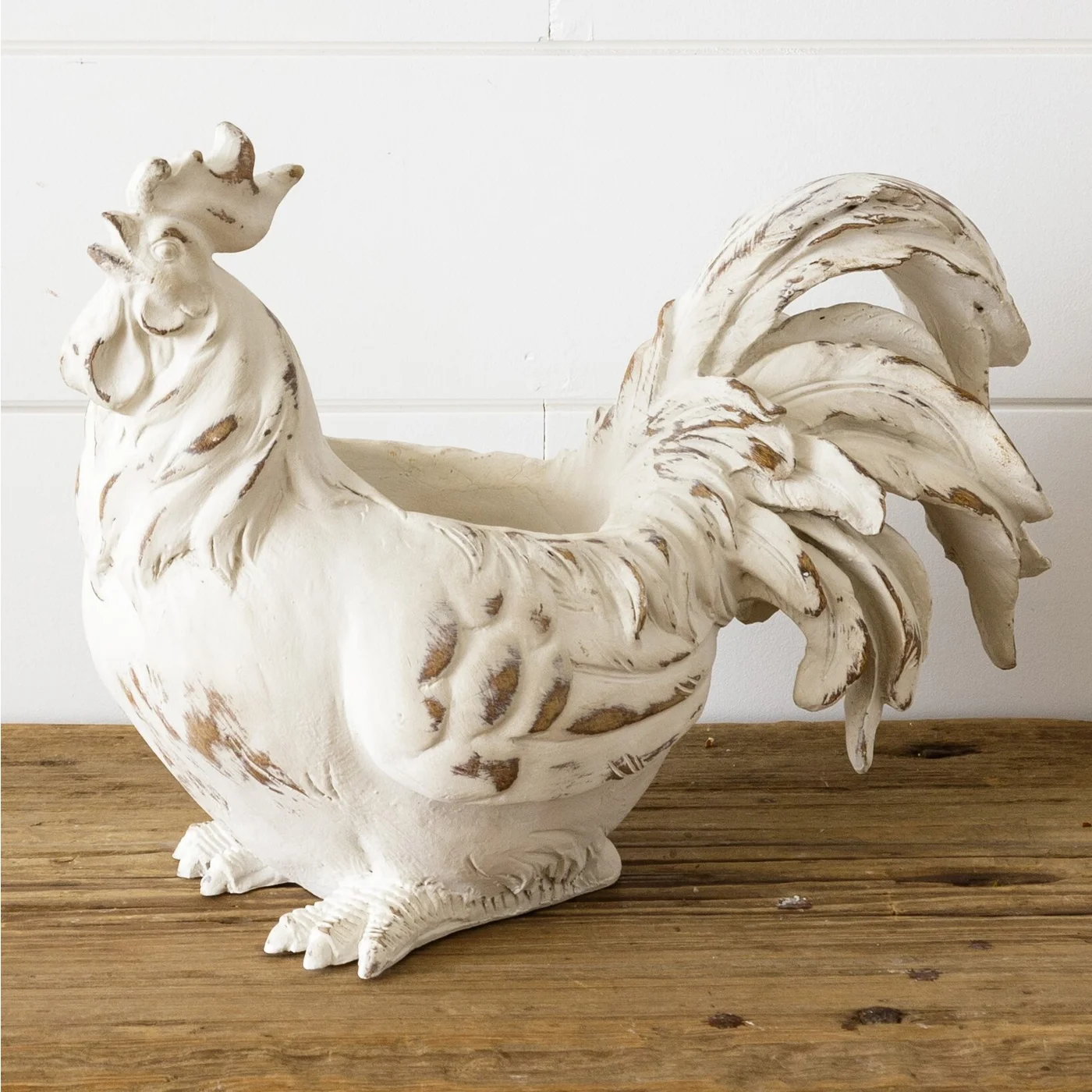 Rustic Rooster Distressed White Planter