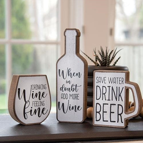 Set of 3 Wine and Beer Themed Drink Block Signs