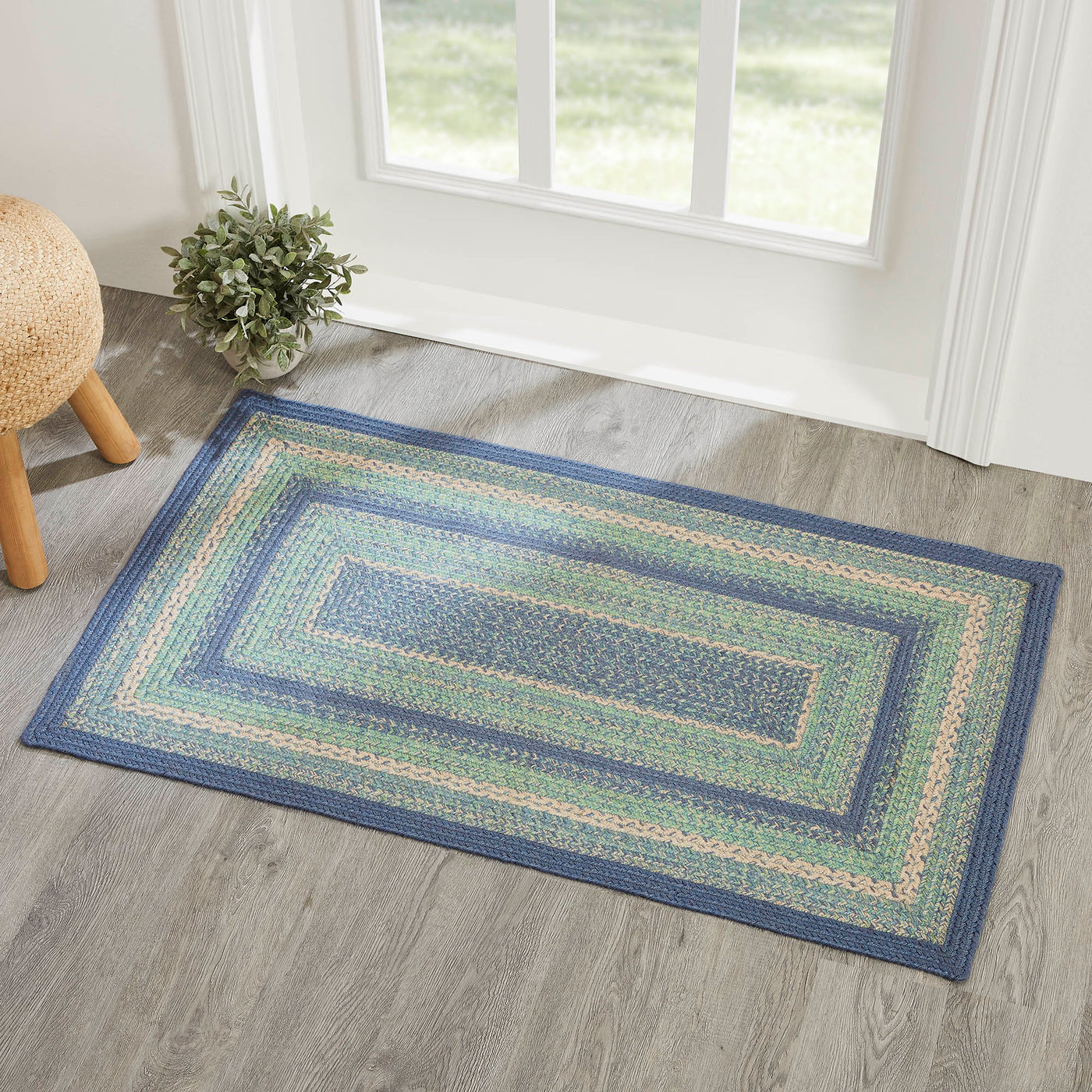 Jolie Jute Blue Shades Rectangular Rug With Pad 27" x 48"