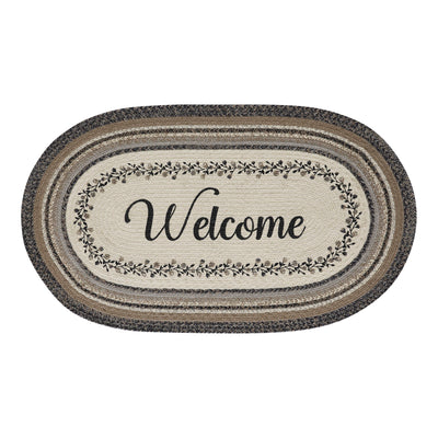 Welcome Floral Vine Oval Jute Rug w/ Pad 27" x 48"