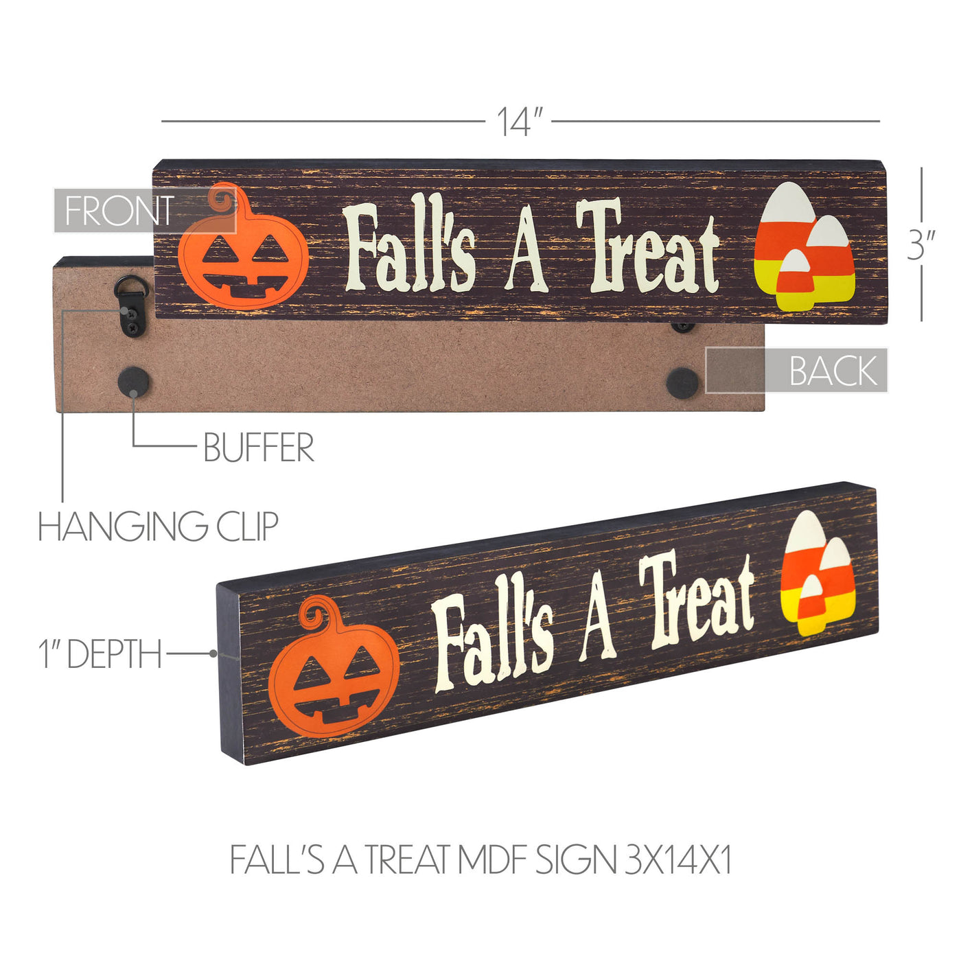 Fall's A Treat Candy Corn and Jack O' Lantern 14" Sitter Sign