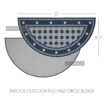 My Country Indoor/Outdoor Blue and Tan Rug Half Circle 16.5" x 33"