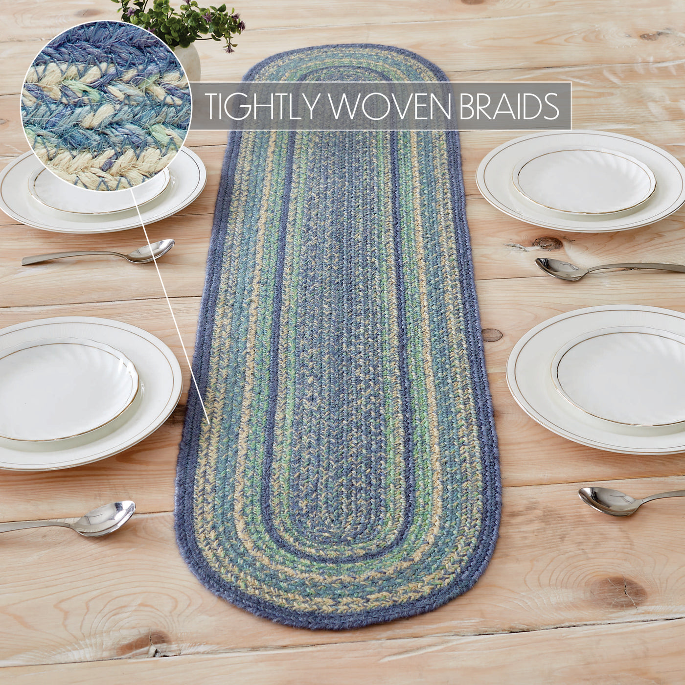 Jolie Jute Blues 48" Oval Table Runner