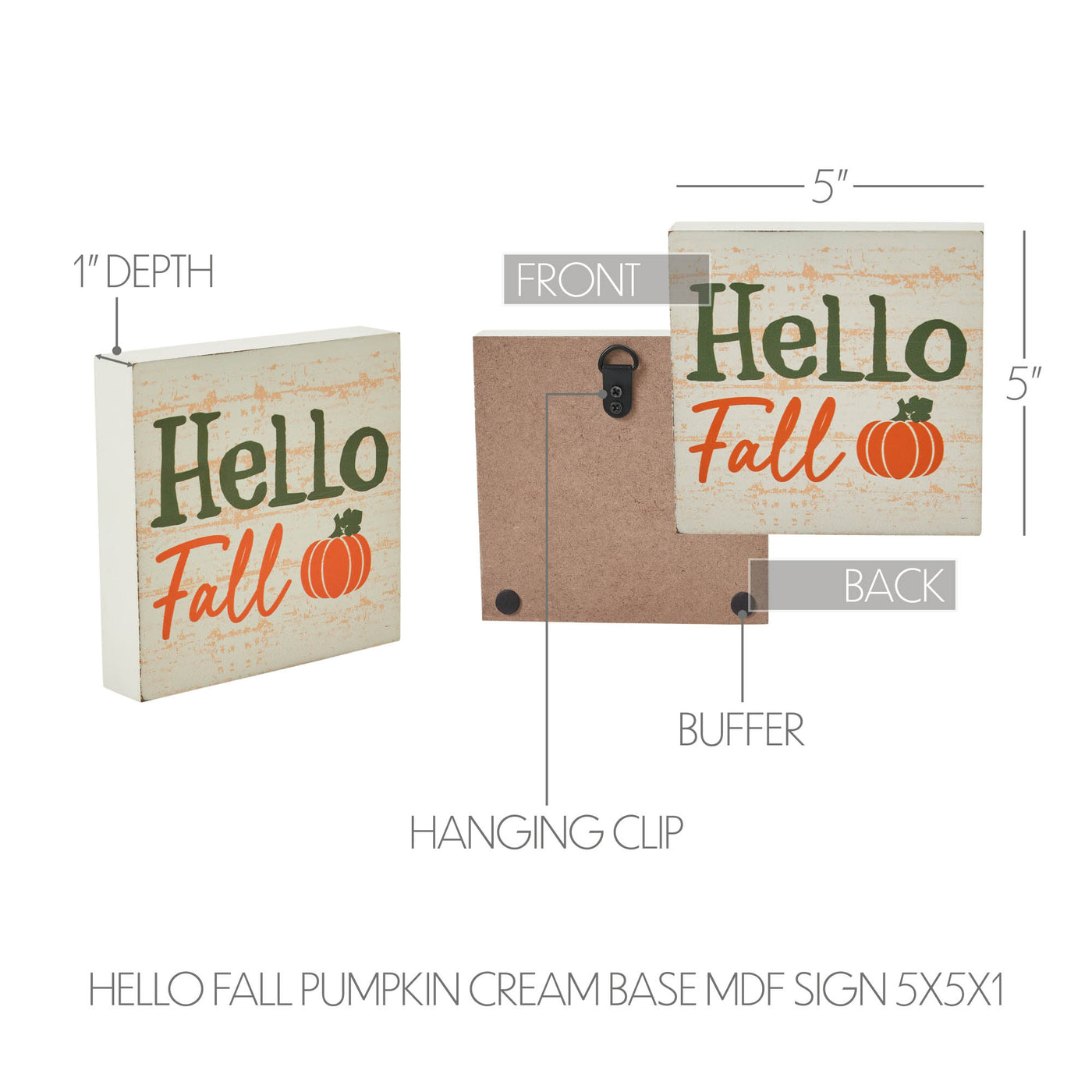 Hello Fall Pumpkin 5" Block Sign