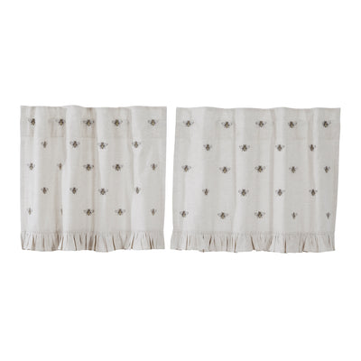 Embroidered Bee Tier Bistro Curtains Set of 2 24" x 36"