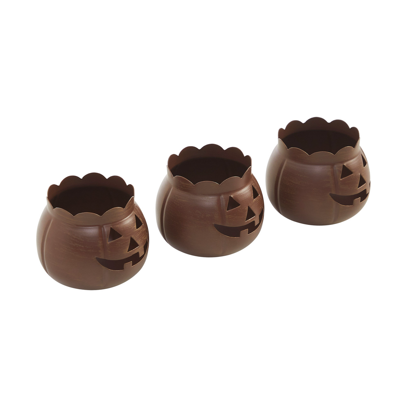 Set of 3 Bronze Jack O Lantern Votive Holders