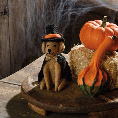 Witch Dog in Black Cape Felt Critter