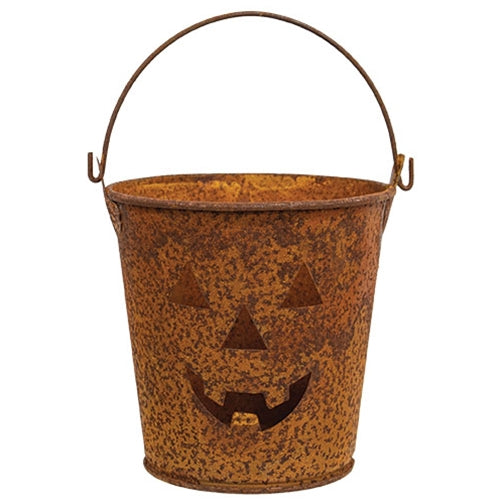 Rusty Jack O Lantern Luminary Bucket 4" H