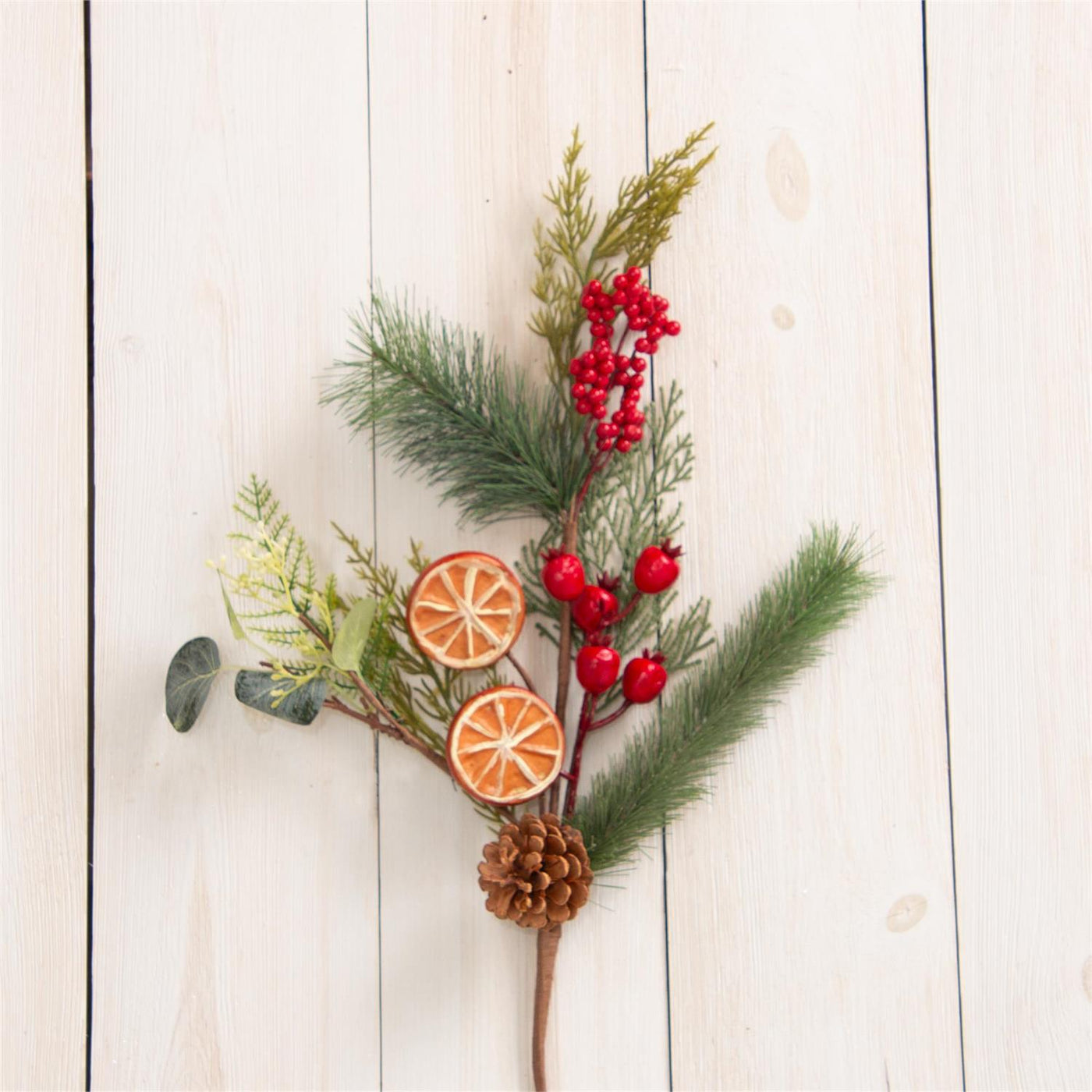 Dried Faux Oranges And Berries 28" Faux Evergreen Pick