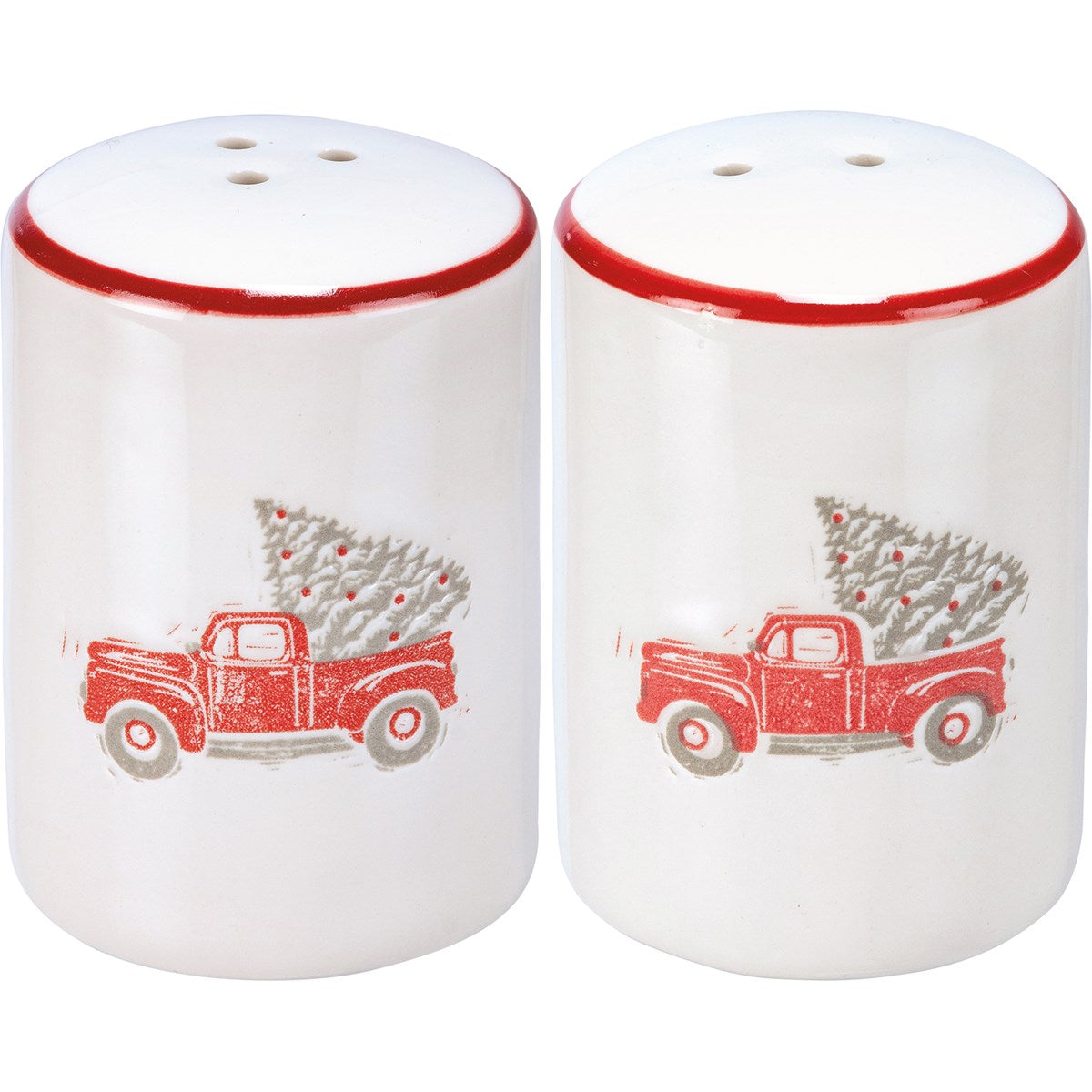 Red Truck With Tree Christmas Salt And Pepper Set